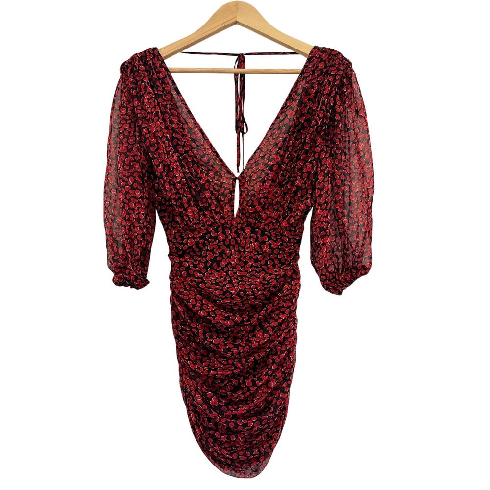 12Storeez V Neck Ruched Cocktail Mini Dress Womens XXS Chic Romantic Red Goth